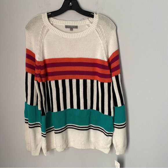 NY Collection Women’s Crew Neck Geometric Knit Color Block Sweater size L - Picture 1 of 3